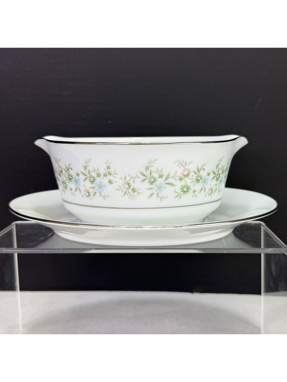 Vintage Noritake Savannah 2 Cup Gravy Boat with Attached Underplate